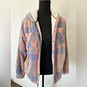 Soho Sherpa-Lined Plaid Hooded Jacket – Size M/L